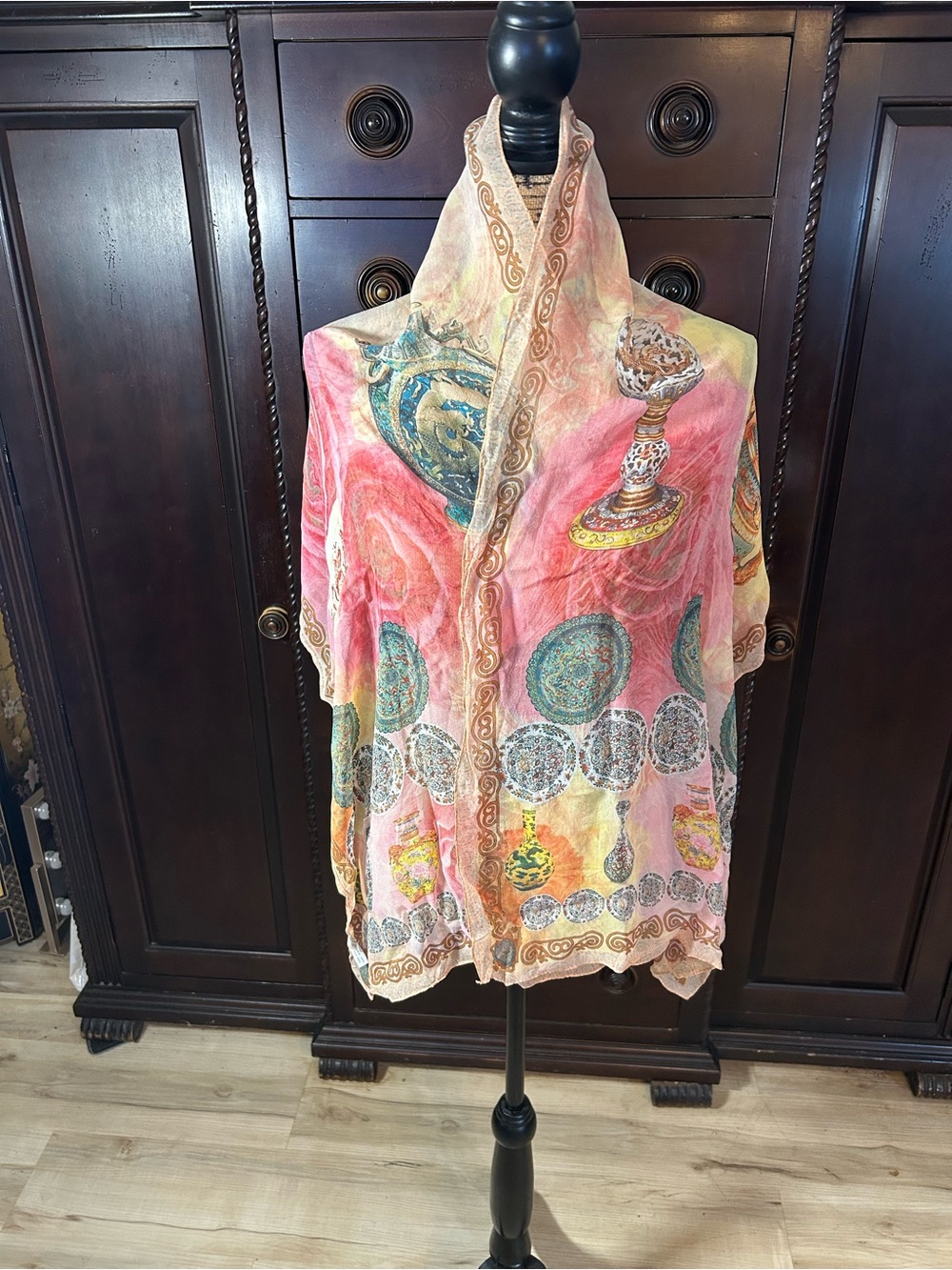 Lightweight Pink Multicolor Printed Scarf Wrap